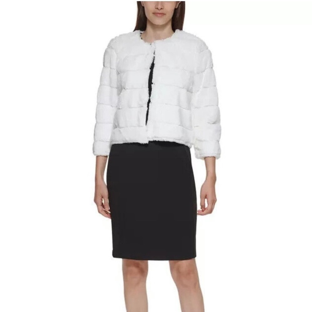 Calvin Klein Faux Fur Winter White Shrug, Cape Women's size S NEW